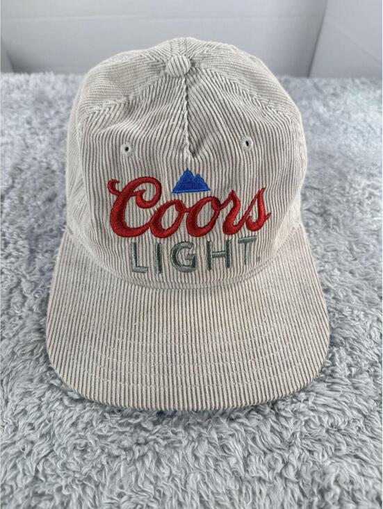 Coors Light Other - Coors Light Hat Tan Corduroy Vintage Retro Style Script Logo Blue Mountain Cap